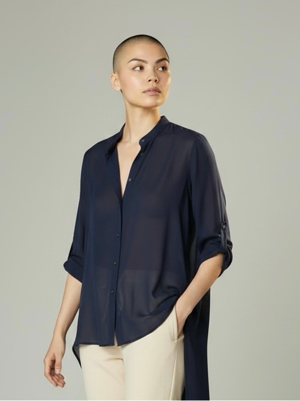Wilfred Purple Semi-Sheer Button Down Blouse